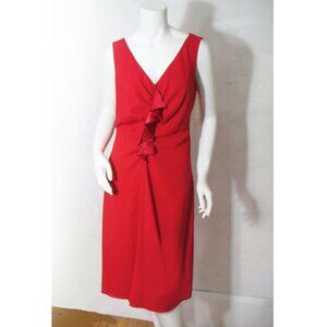 NEW Chic Dana Buchman Size:12 Petite Lined Red Dress with Front Ruffle and Pleat